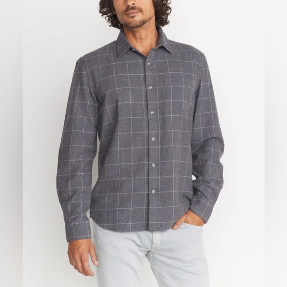 Marine Layer Geary Button Down Long Sleeve Gray Flannel - Picture 1 of 12